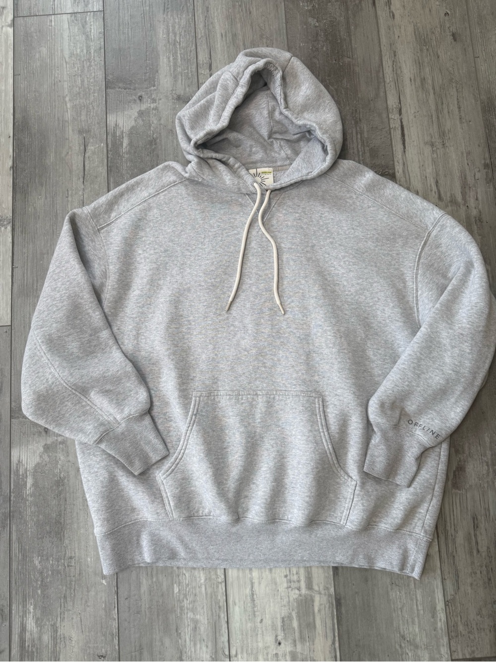 OFFLINE by Aerie Gray Oversized Fleece Hoodie Sweatshirt Size Large